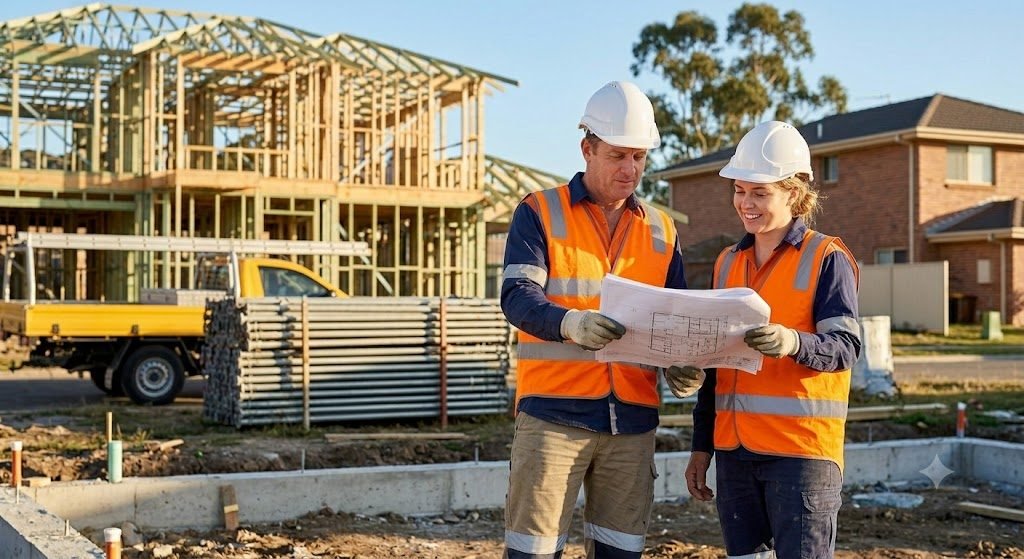 Business owners reviewing progress on site